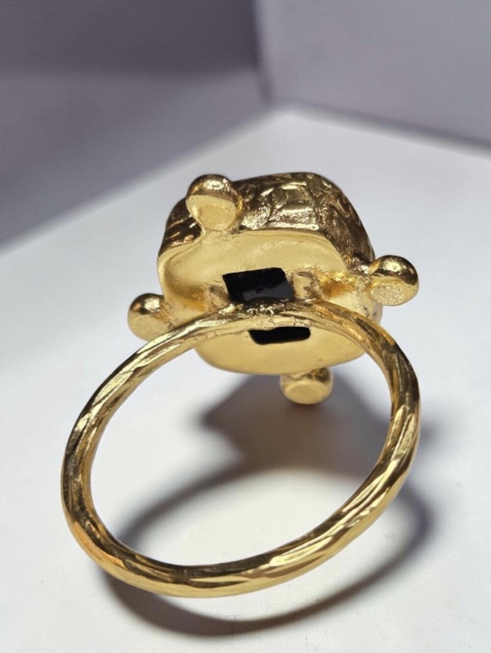 18k Gold Plated Artisan Designer Byzantine Onyx Natural Stone Crystal Ring - Picture 4 of 6